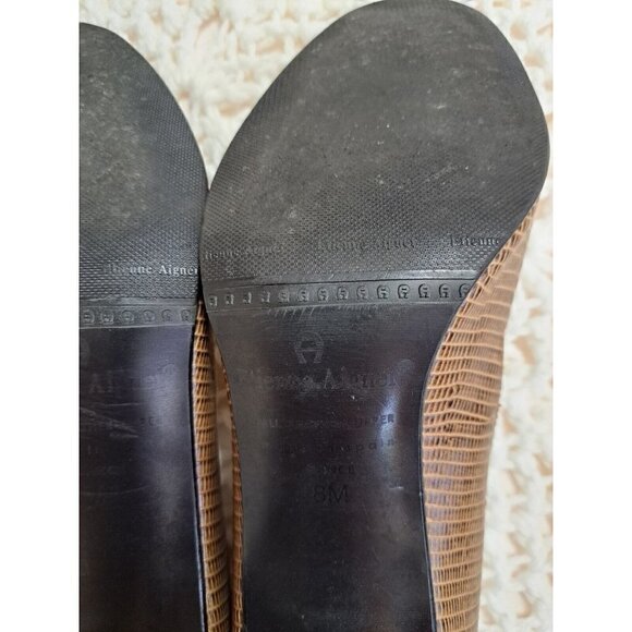 Etienne Aigner Women's 8M Brown Peep-Toe Snakeskin Leather Pumps 3" Heel - Picture 10 of 11